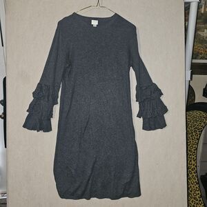 A New Day Sweater Dress Ruffled Sleeves Women's Size Medium Gray Casual Chic